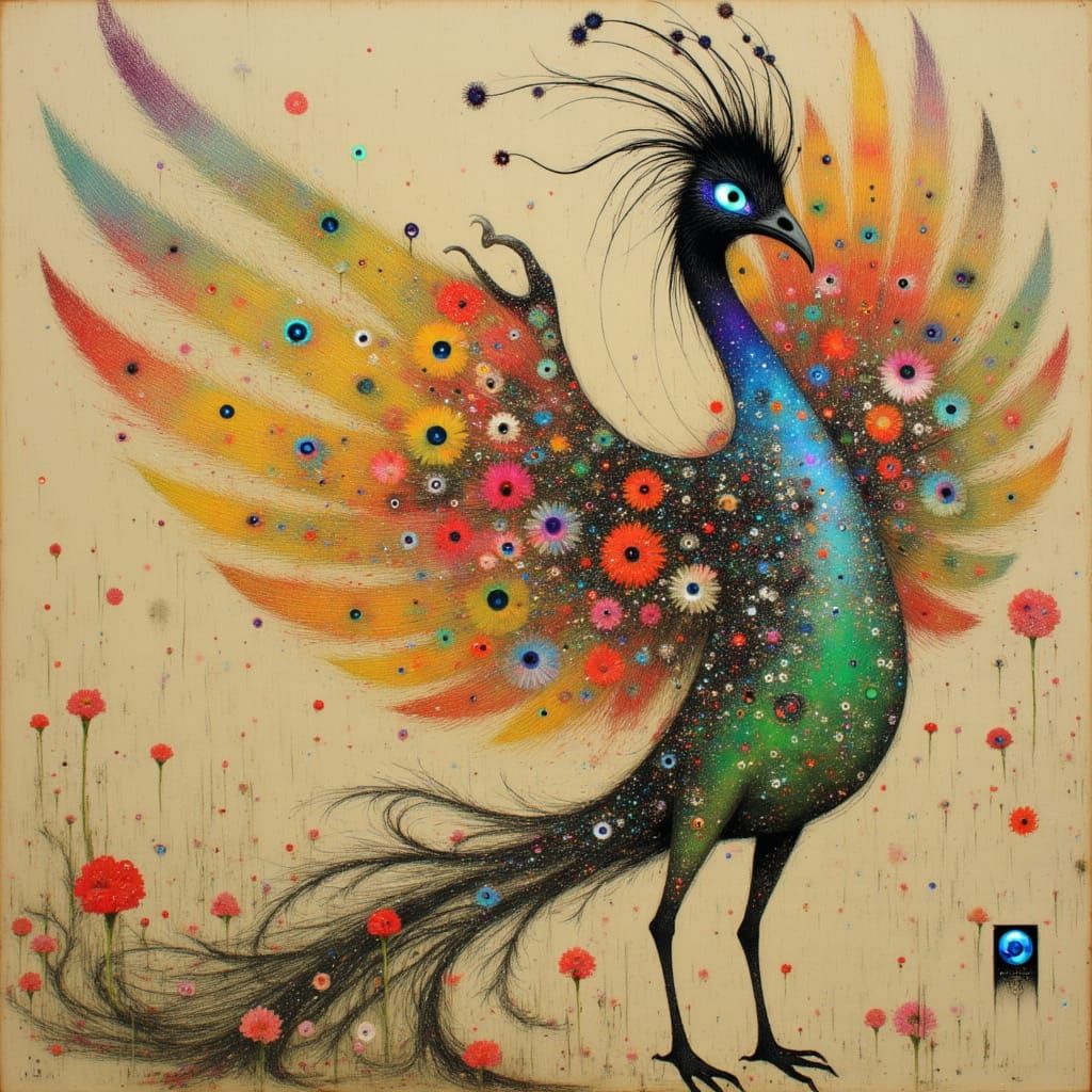 The Japanese Phoenix Hō-ō in Biomechanical Collage