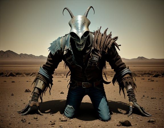 Cowboy Versus Alien Worm in Retro B-Movie Style