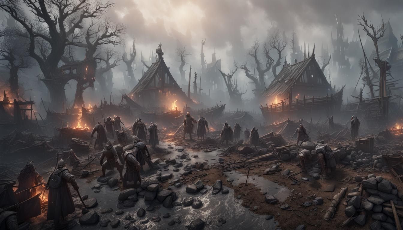Foggy Medieval Battlefield Aftermath in 3D