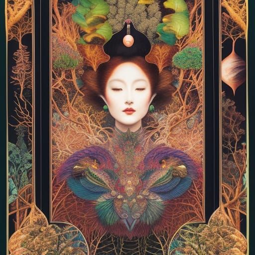 Cosmic Cat-Woman in Mycelium Network, Detailed Art