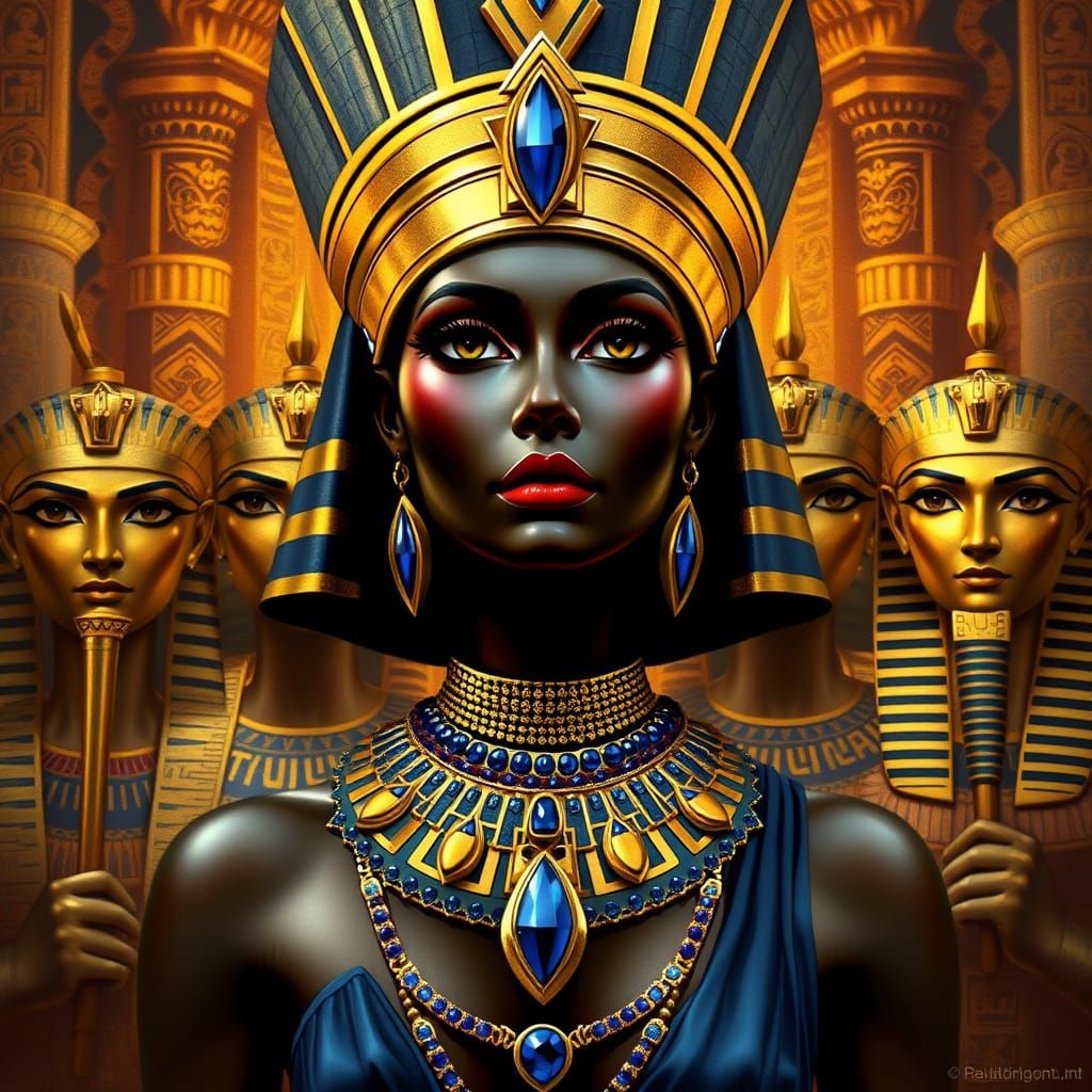 Egyptian Goddess Cleopatra in Golden Headdress and Lapis Laz...