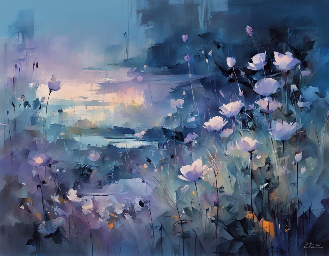 Ethereal Nocturnal Blooms in Soft Purple Twilight