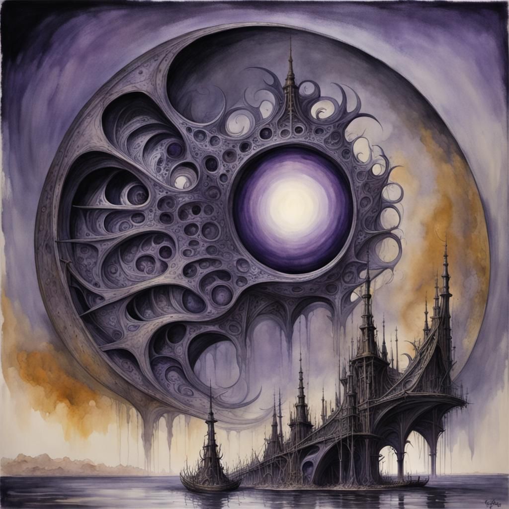 Watercolor Circle Above Semi-Circle in Royal Purple