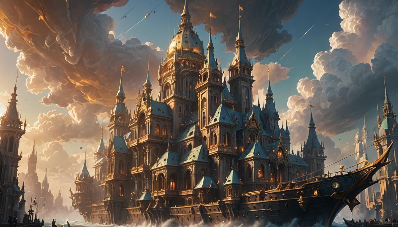 Majestic Cityship Concept Art in Unreal Engine 5 Style