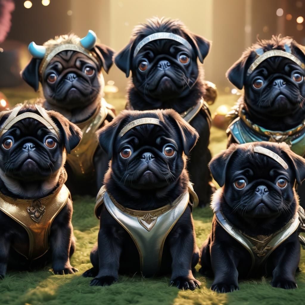 Anime Pugs as Centaurs in Vibrant Digital Art