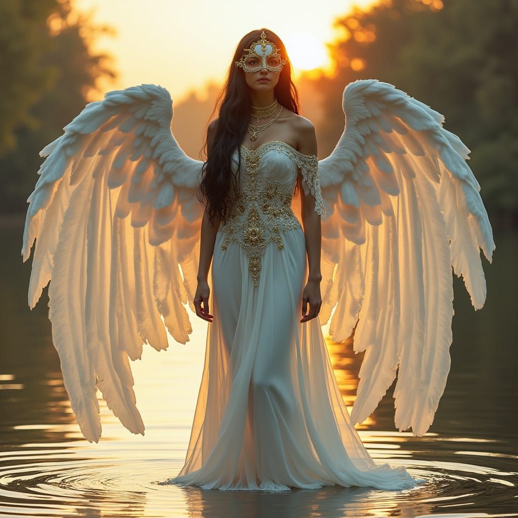 A beautiful masterpiece of a gorgeous godess with gorgeous black hair a white beautiful intricately designed weaved gold...