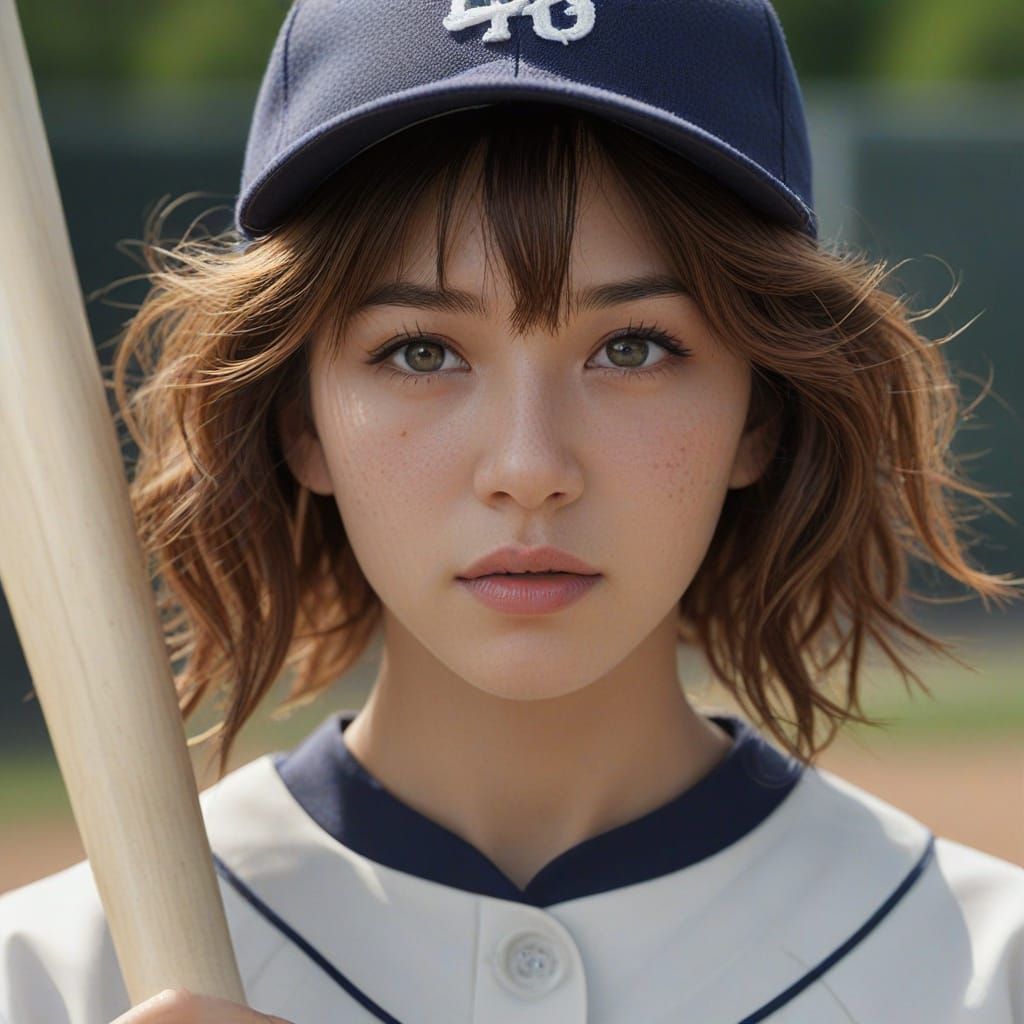 Photorealistic Portrait of Woman in Baseball Uniform