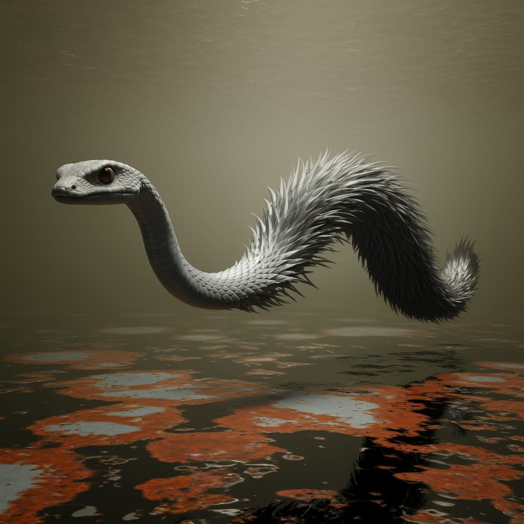 Hybrid Ostrich Snake in Underwater Swamp