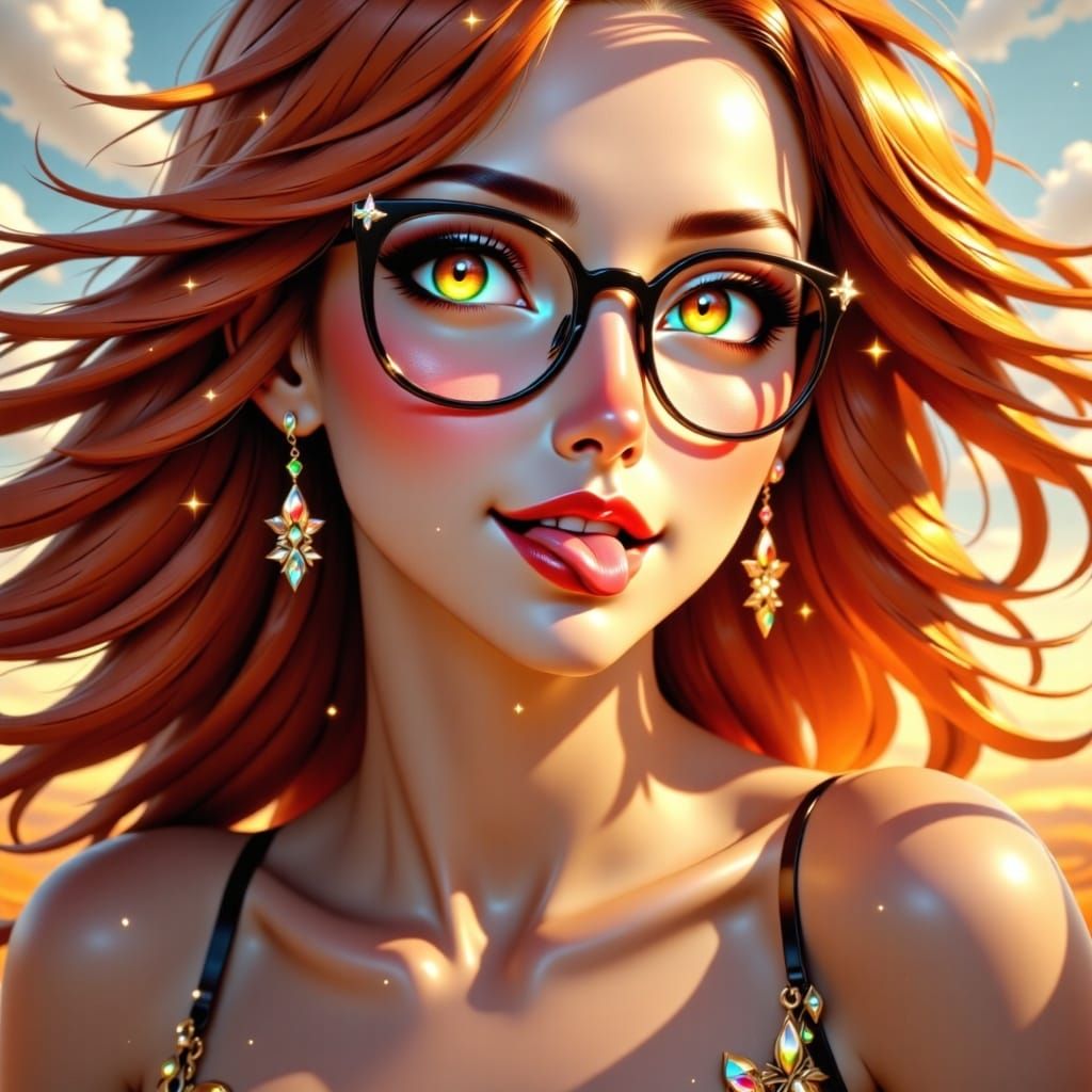 Redhead Woman With Glasses And Freckles Smiling