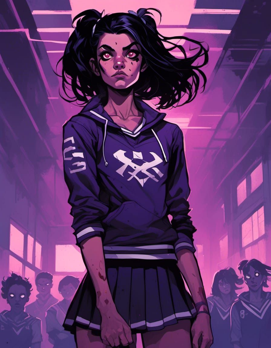Gothic Cheerleader Portrait in Comic Book Style