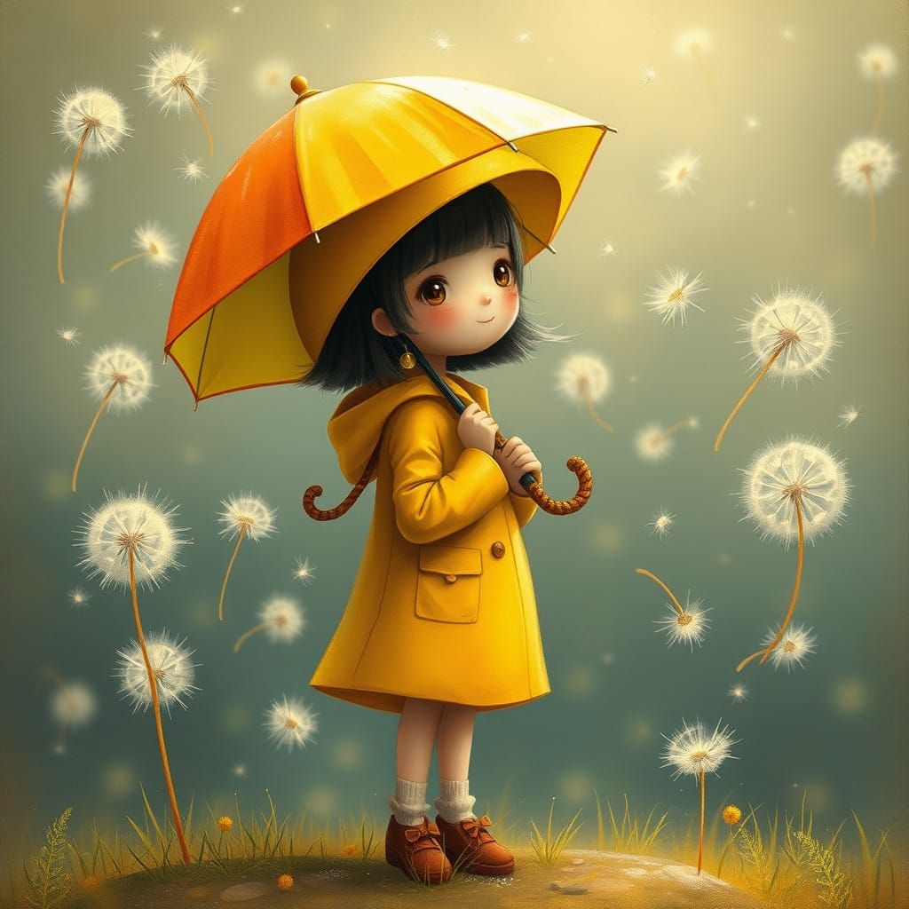 Whimsical Girl Makes Wishes Amidst Dandelion Downpour