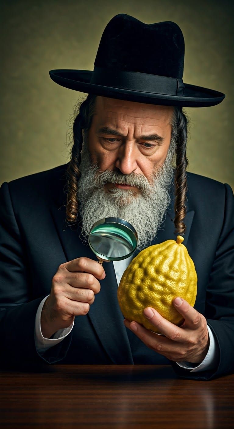 Golden Etrog: A Hyperrealistic Orthodox Jew Portrait