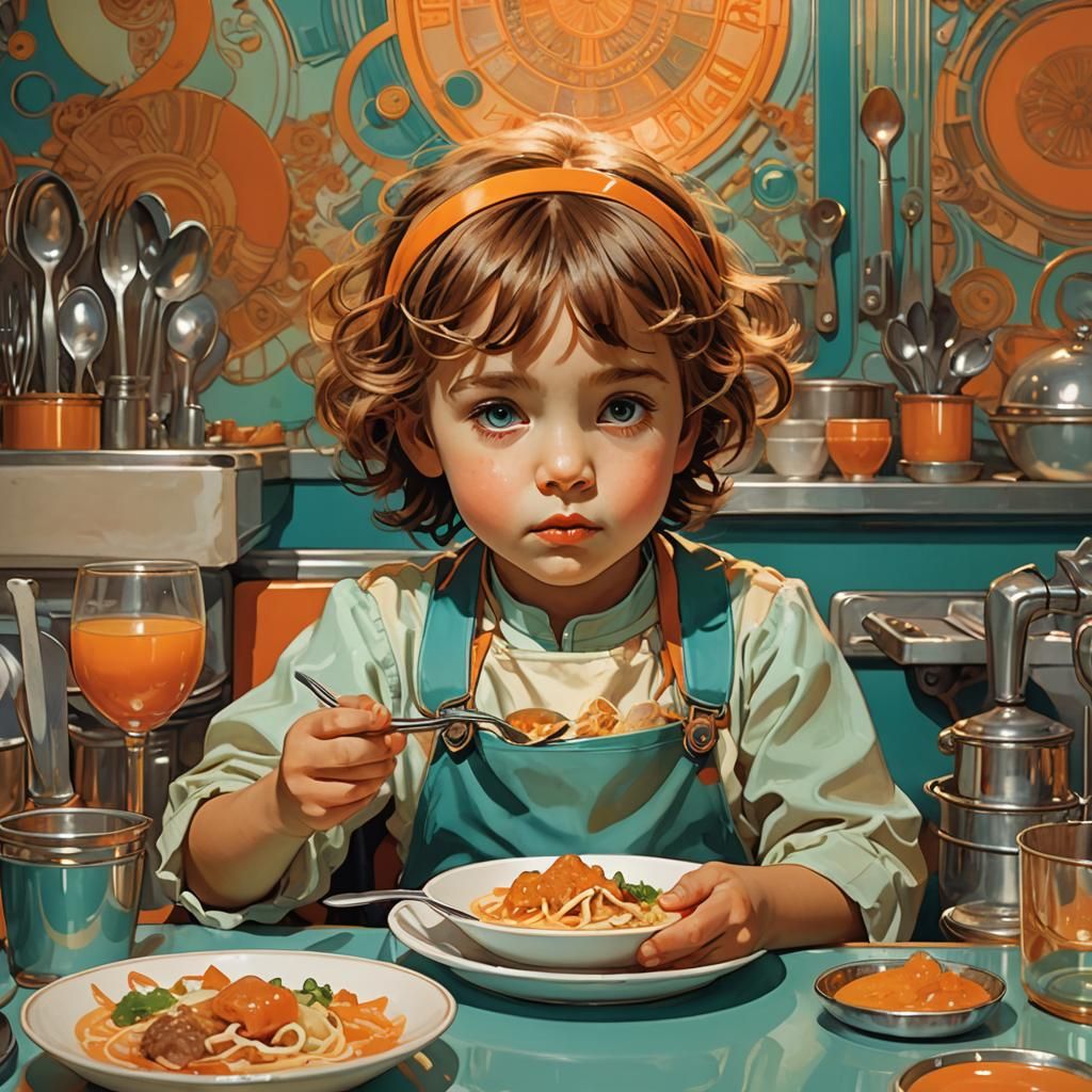 Retro-Futuristic Child at Restaurant Counter