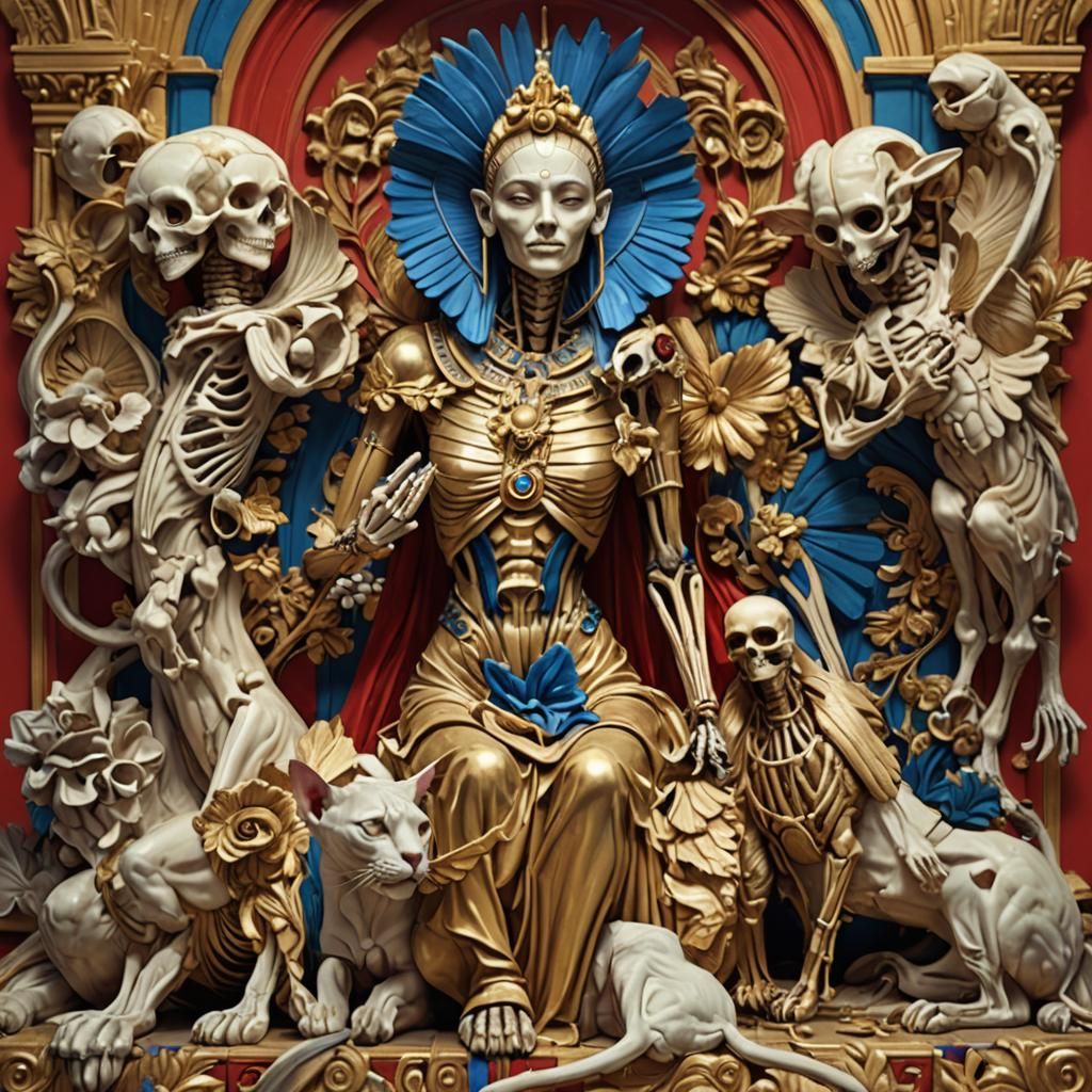 Skeleton Sphinx in Baroque Frame: Cinema 4D Concept Art