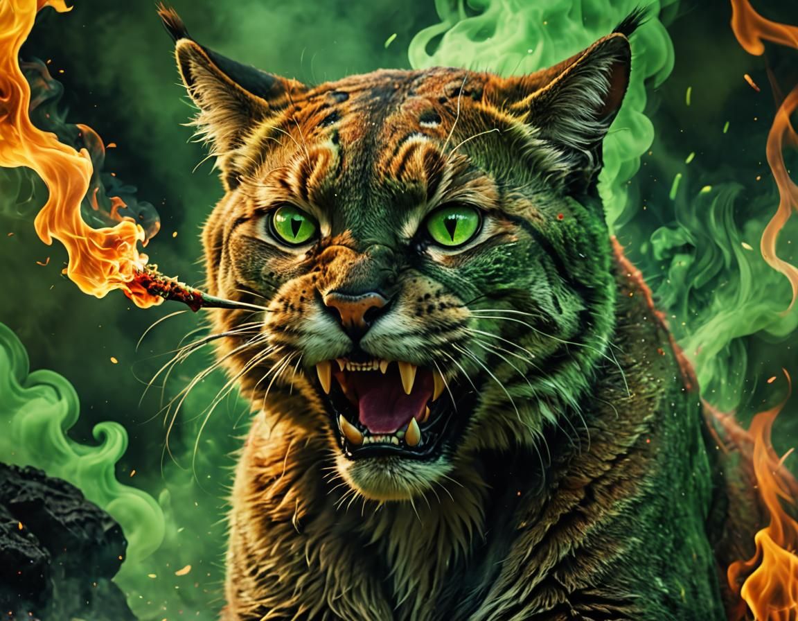 Fire Cat Digital Art: Cougar with Fireball