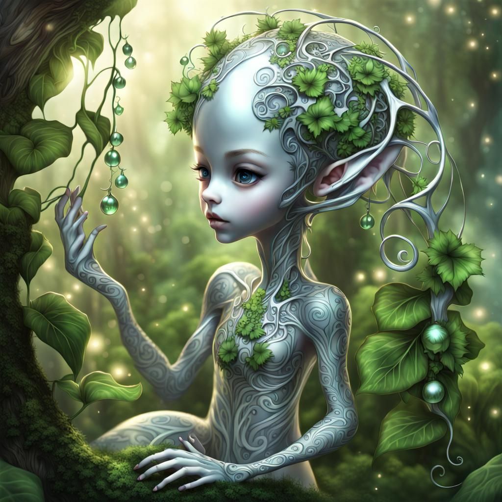 Metallic Alien Creature in Fractal Garden