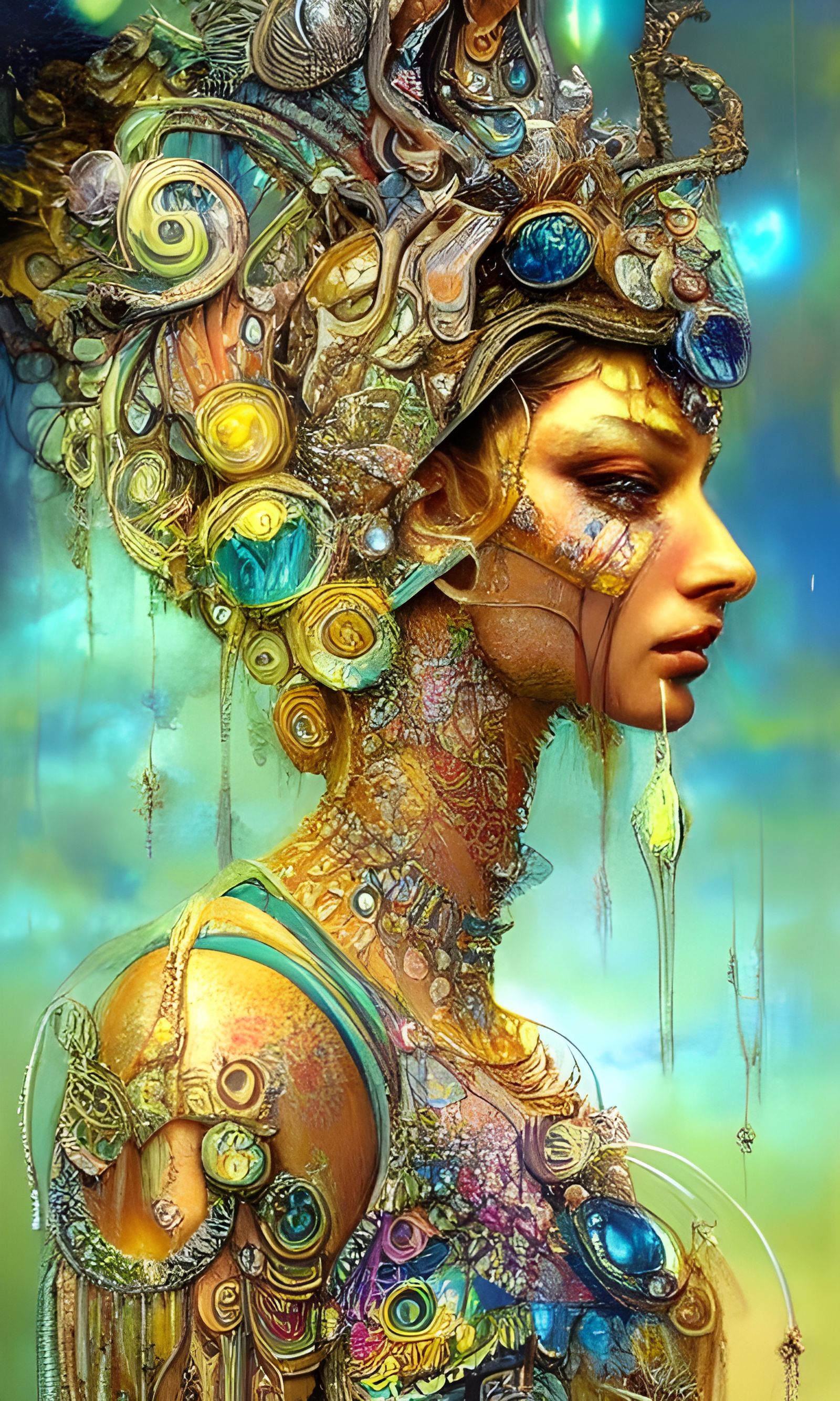 Goddess in Glass Jewelry, Encaustic Painting