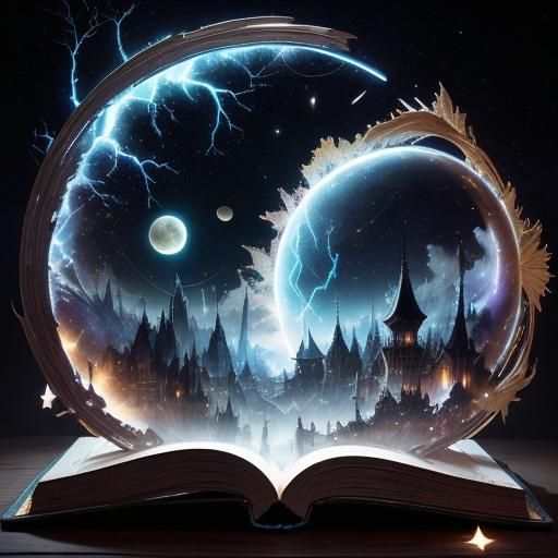 Fantasy World Carved in Book, Digital Illustration