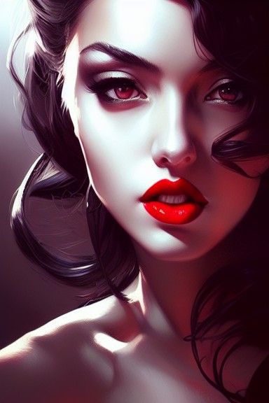 Voluptuous Beauty with Red Lips in Noir Style