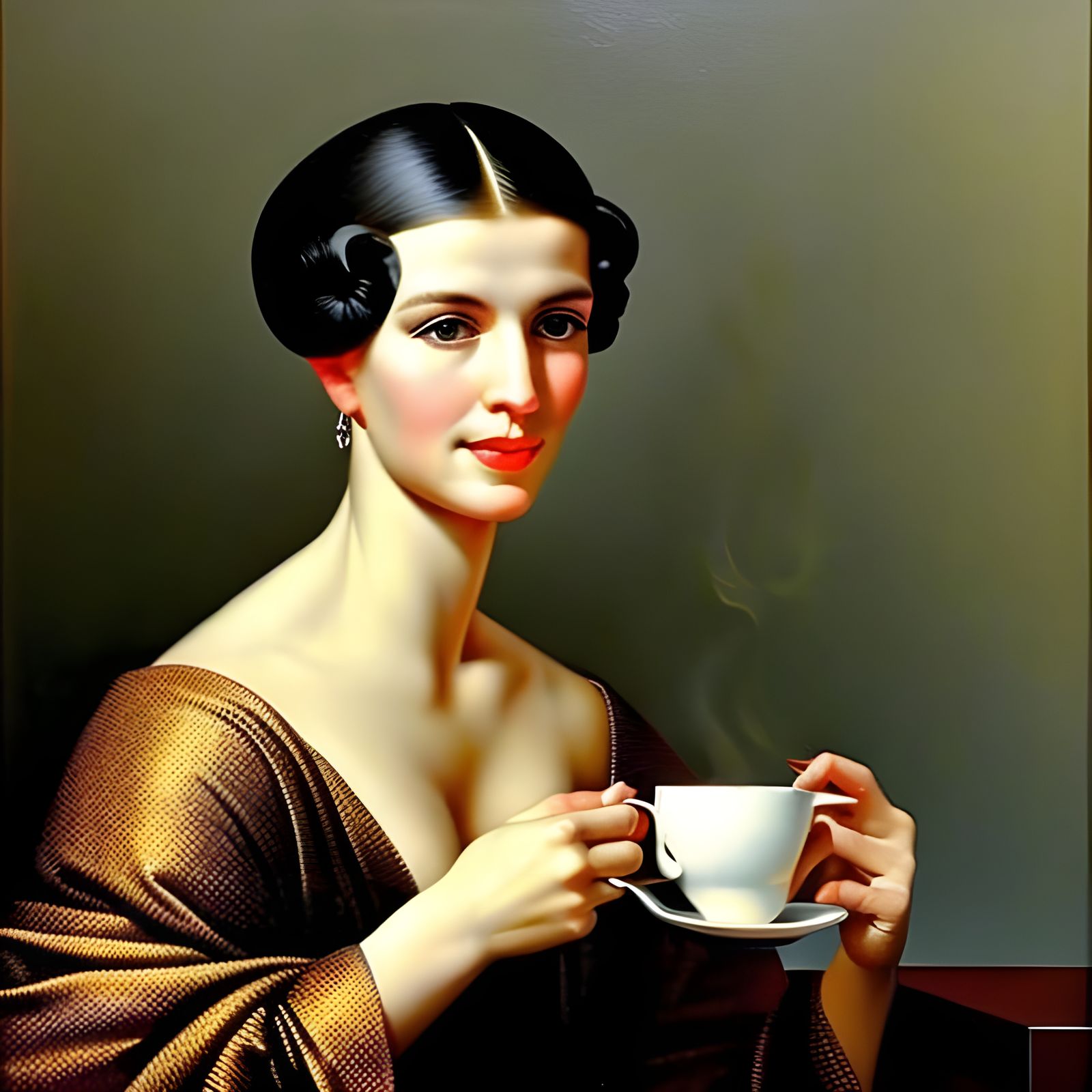 Woman in Café: A Photorealistic Portrait
