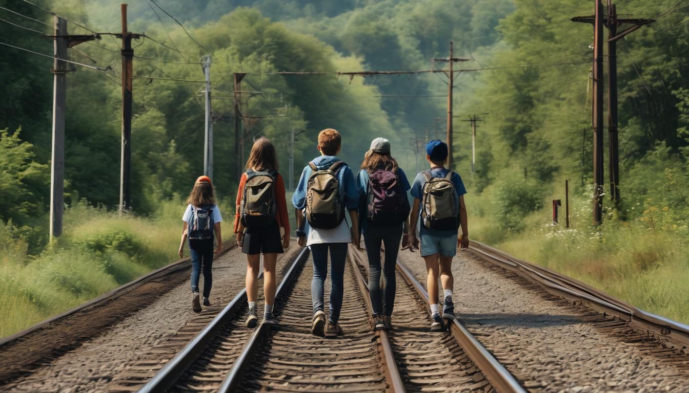 Youthful Adventurers on Railway Track Journey