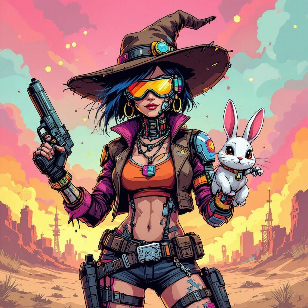 Cyberpunk Alice, Mad Hatter, White Rabbit with Weapons