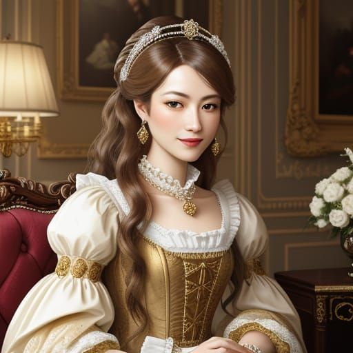 Elegant 18th Century Lady in Lavish Baroque Setting