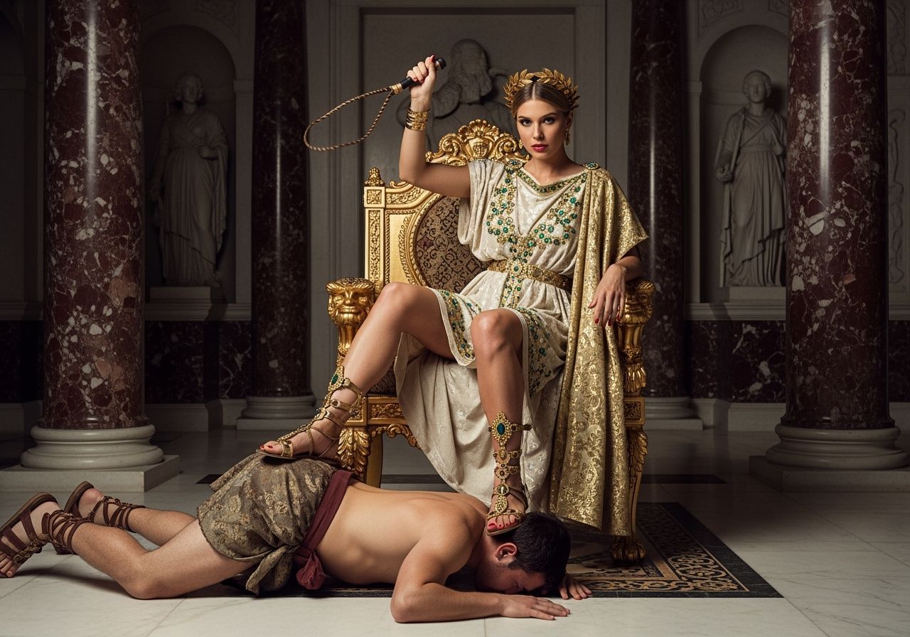 Roman Empress on Golden Throne in Opulent Palace