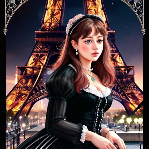 Eiffel Tower at Night in Impressionist Style