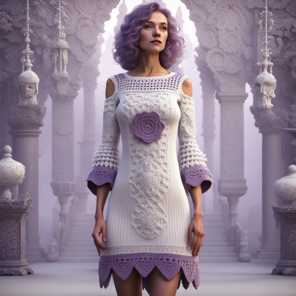 Elegant Knit and Crochet Dress in Detailed Painting