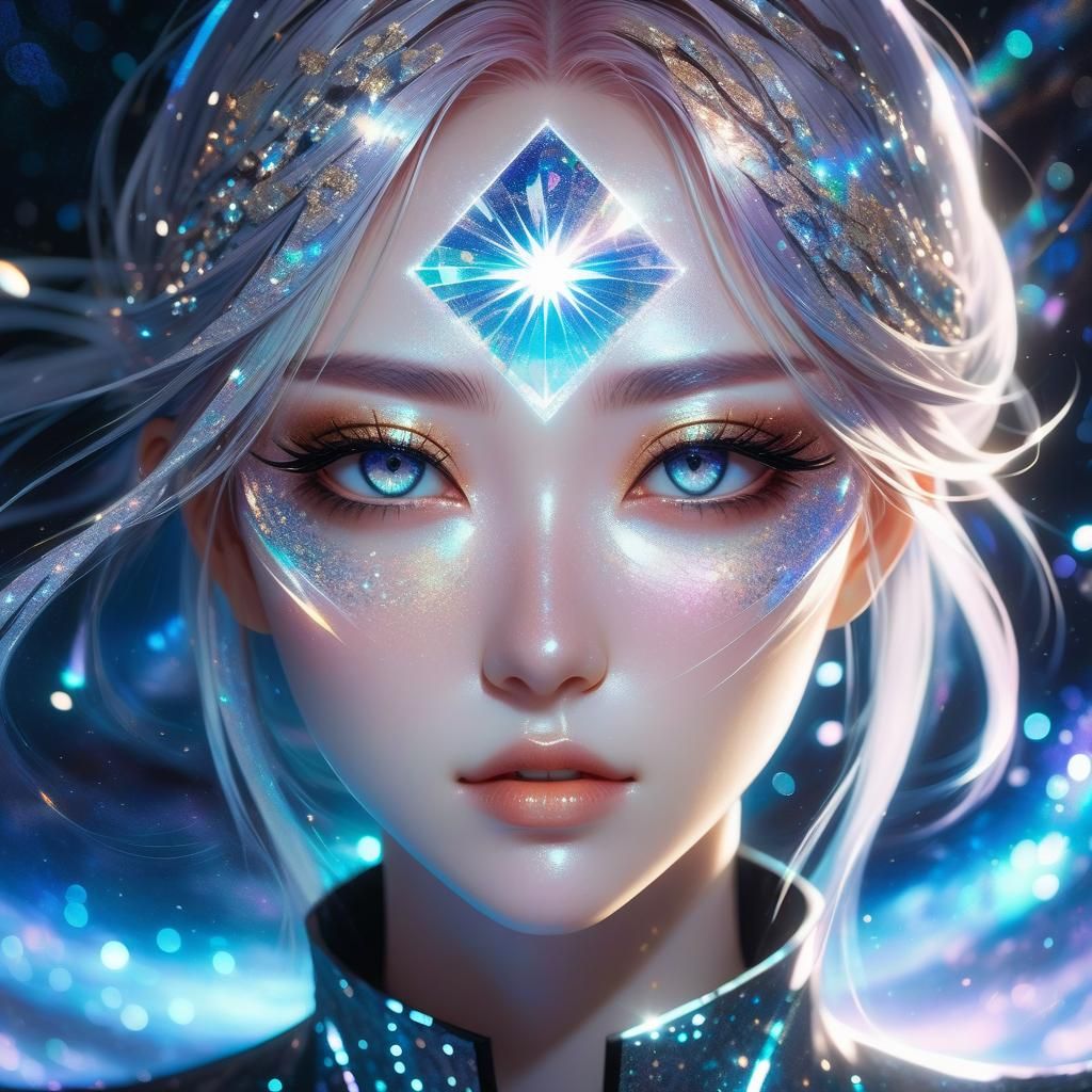 Anime Girl's Face Reflected in Eye, Holographic Art