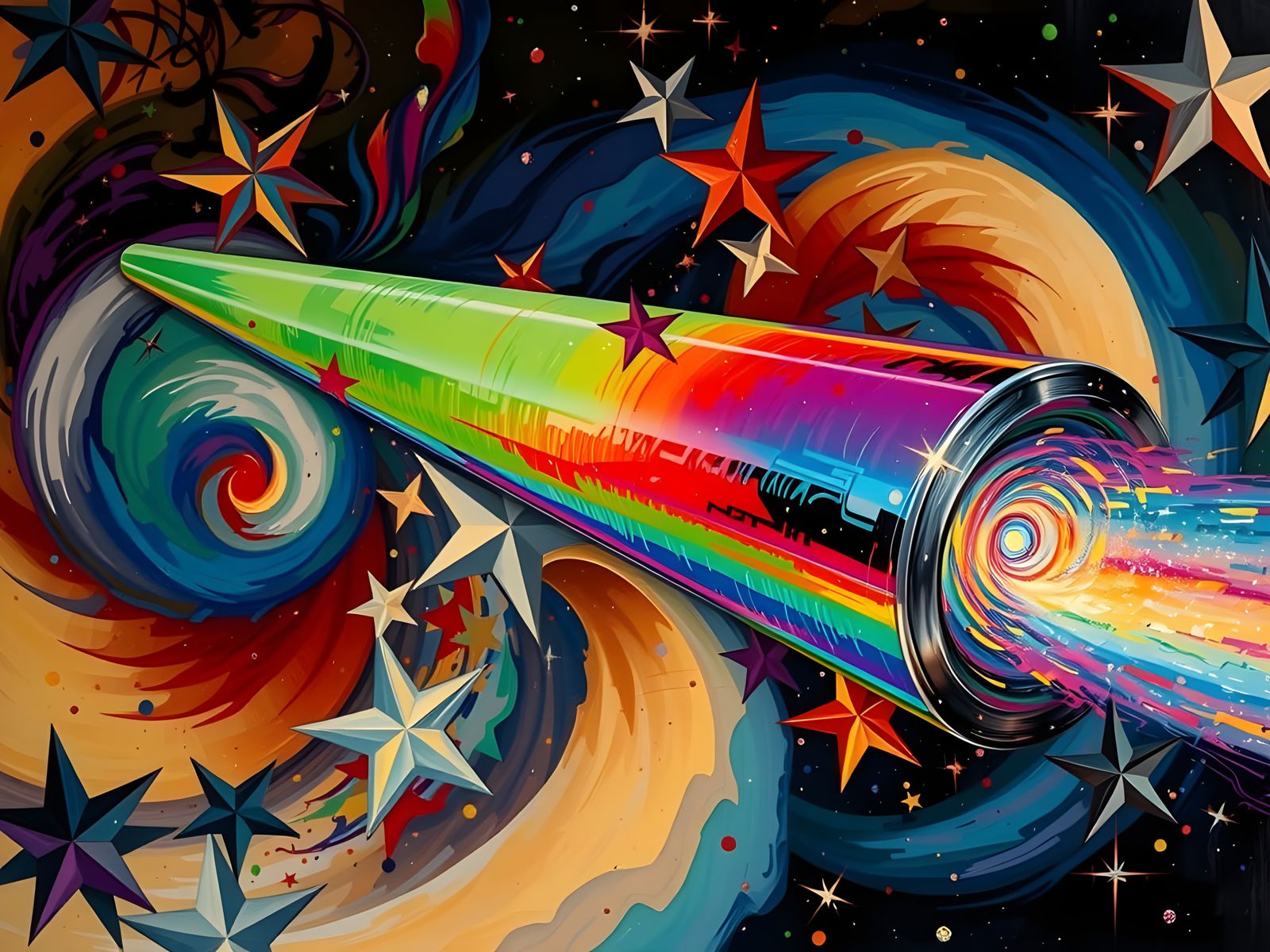 Sleek Rainbow Cylinder with Vortex Exhaust