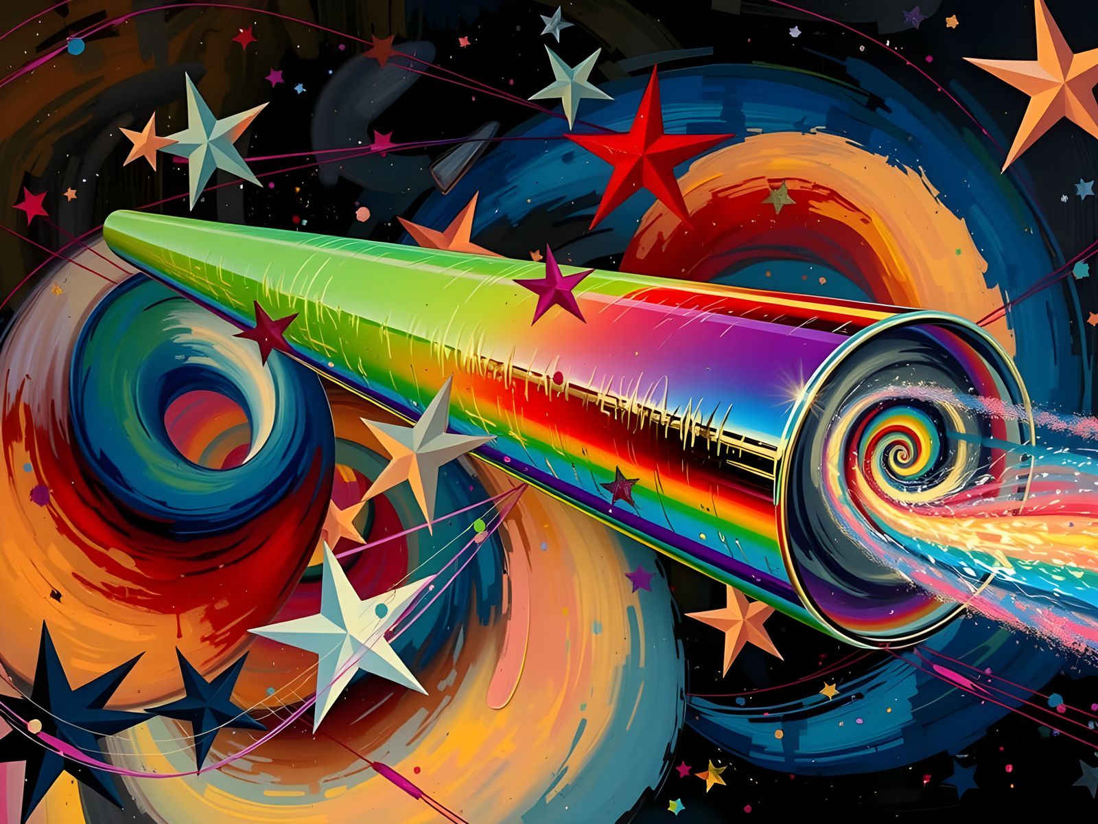 Sleek Rainbow Cylinder with Impasto Vortex