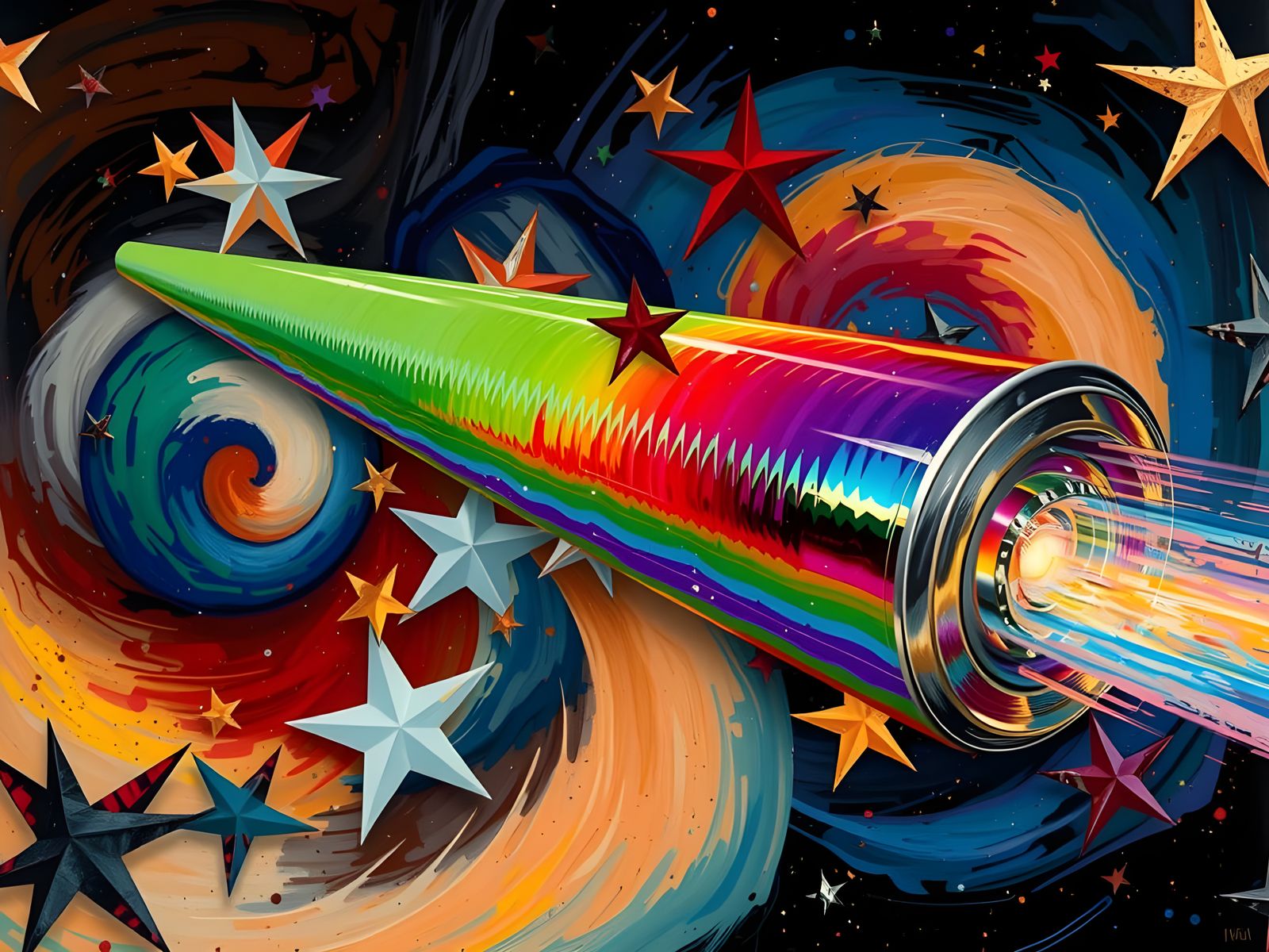 Sleek Rainbow Cylinder with Cosmic Vortex