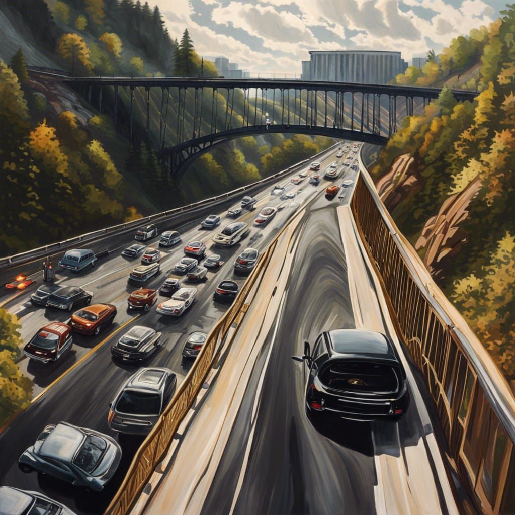 Car Plunging from Bridge in Photorealistic Nightmare