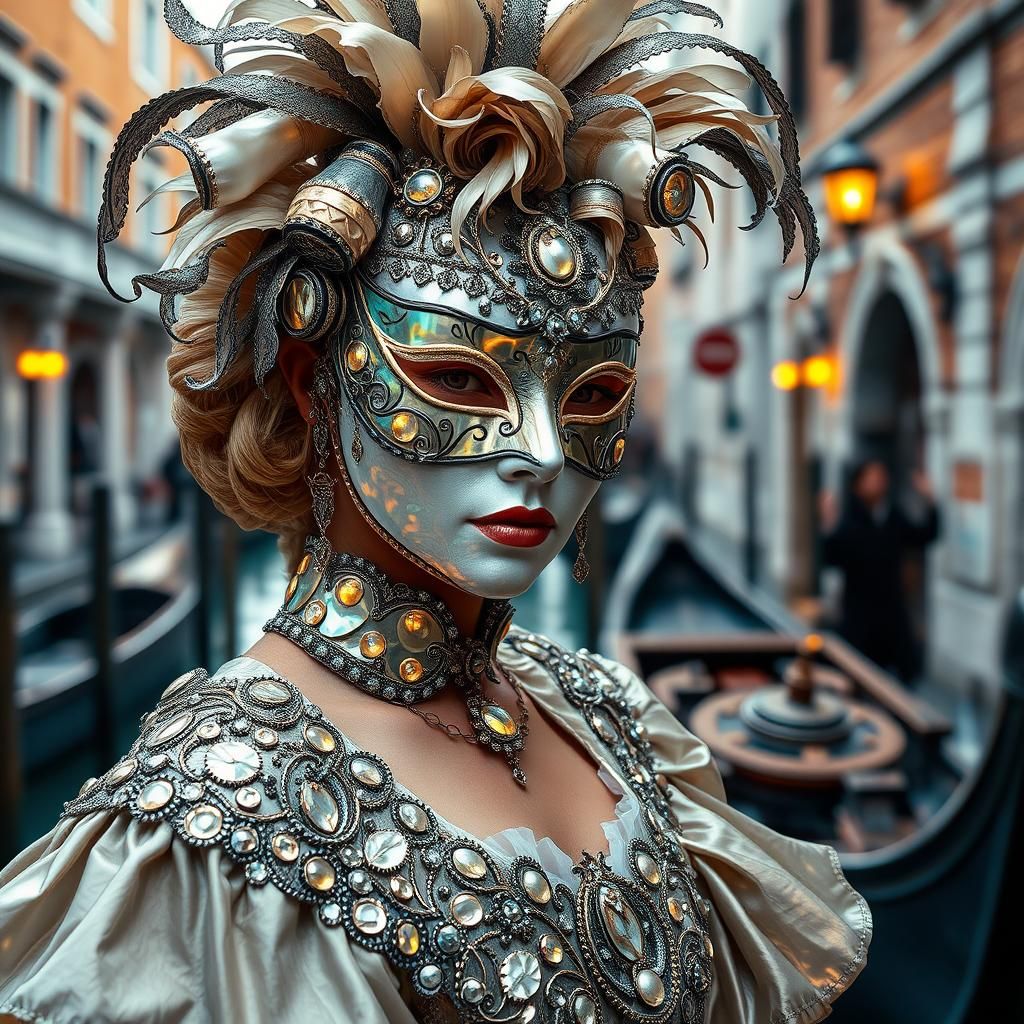 Iridescent Mother of Pearl Masquerade in Venice