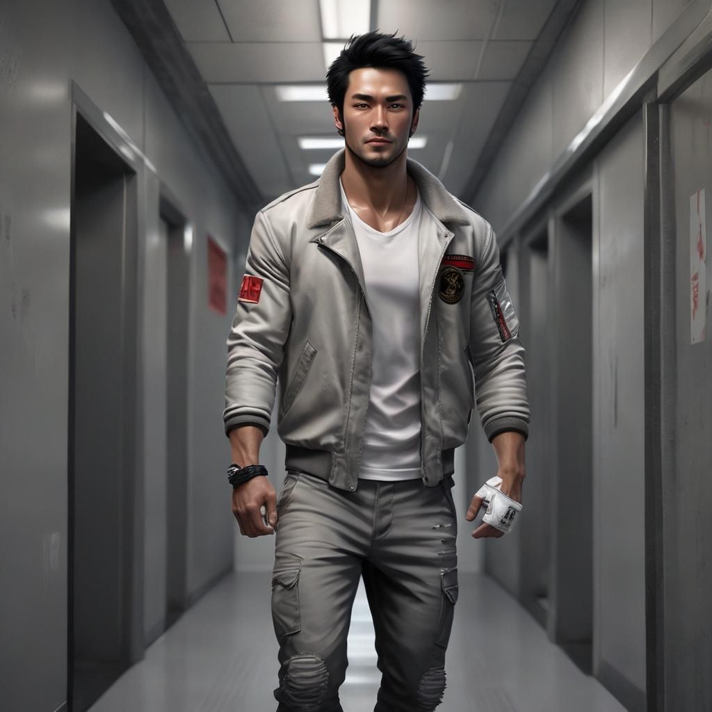Attractive Man in Flight Jacket: Hyperrealistic Splash Art