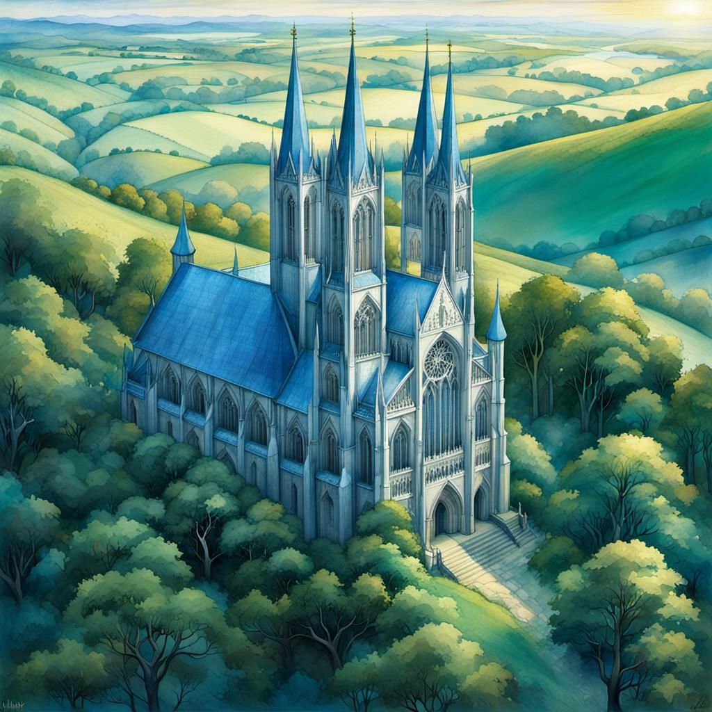 Hilltop Cathedral in Fantasy Art Style