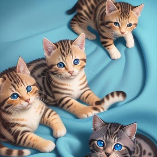 Three Adorable Kittens in Hyperrealistic Detail