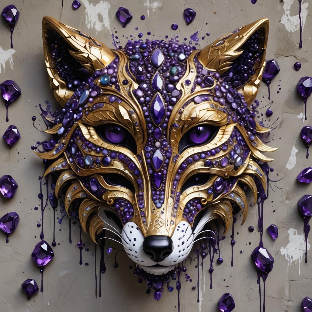 Gemstone Fox Mask in Graffiti Art Style