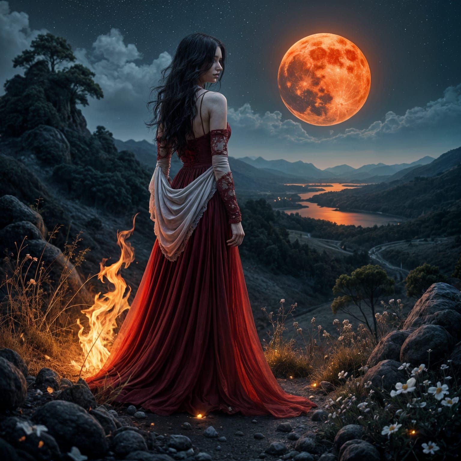 Darkly Magical Eustacia Vye under Crimson Moonlight