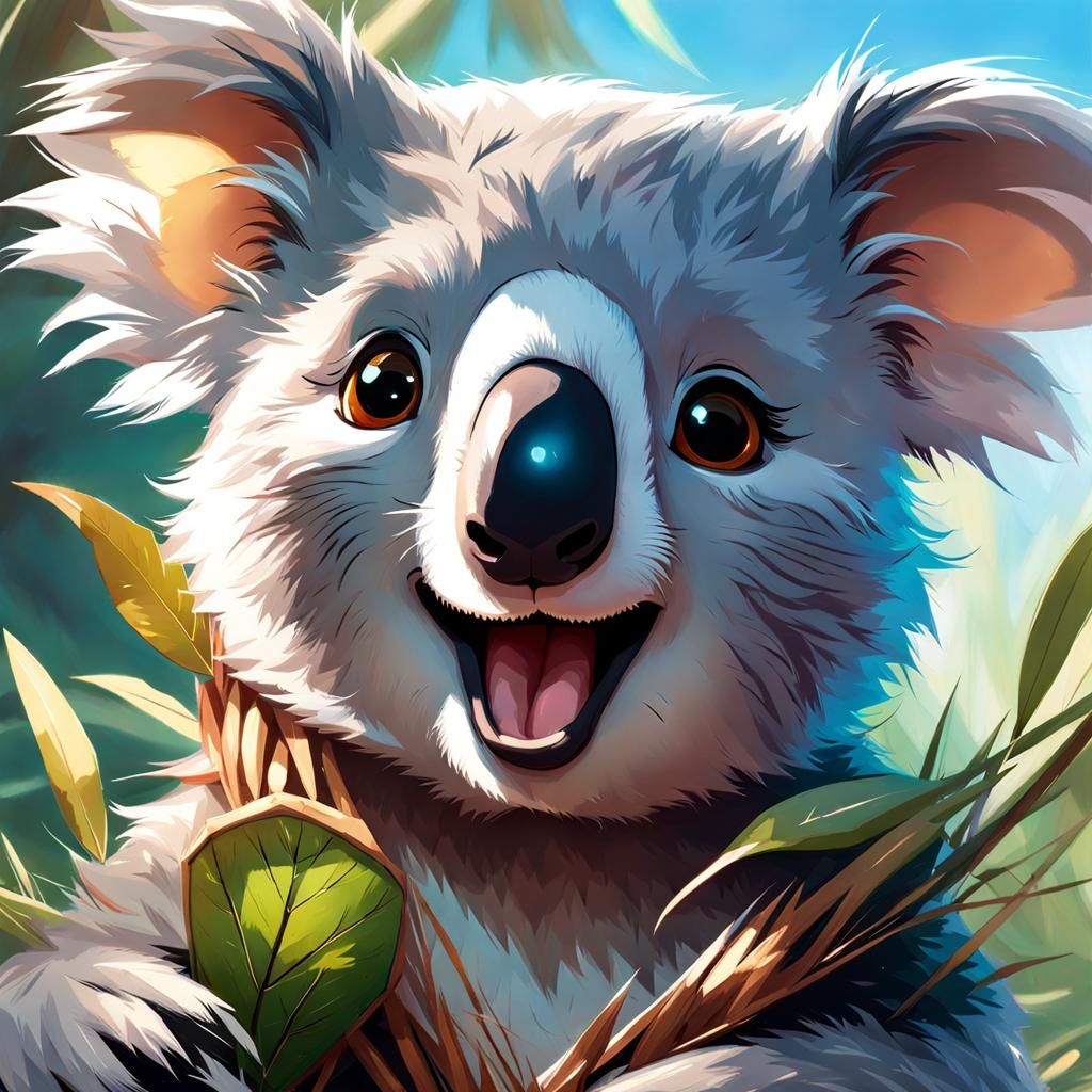 Laughing Koala-Hedgehog Hybrid Portrait, Detailed Cartoon Ar...