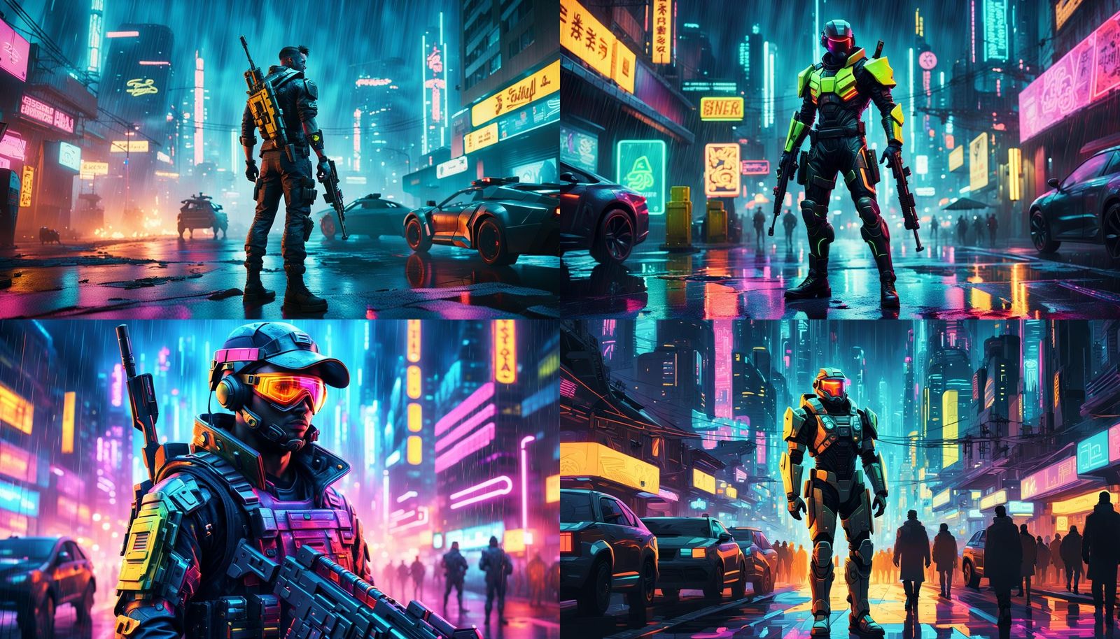 Futuristic Soldier in Neon Cyberpunk 2099 Style