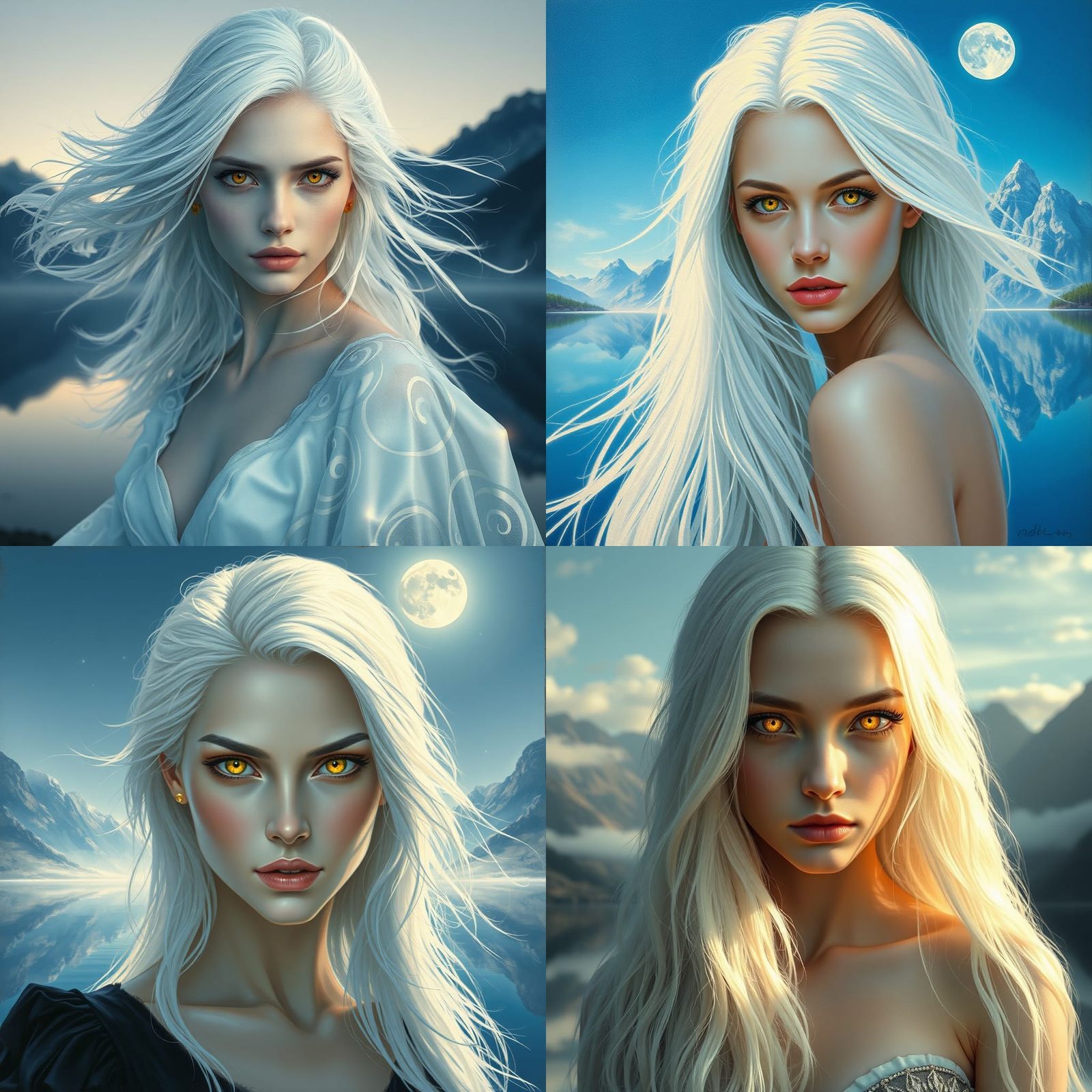 Mystical Woman Portrait with Golden Eyes in Surreal Landscap...