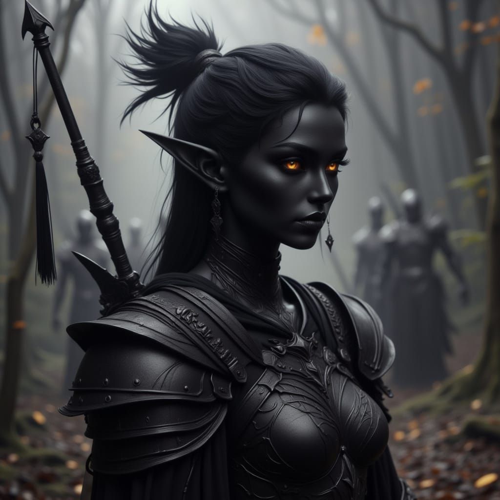 Dark Elf Warrior in Charcoal Armor