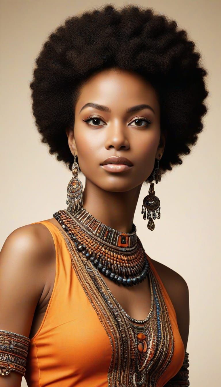 Profile of Black Woman with Afro and Jewelry