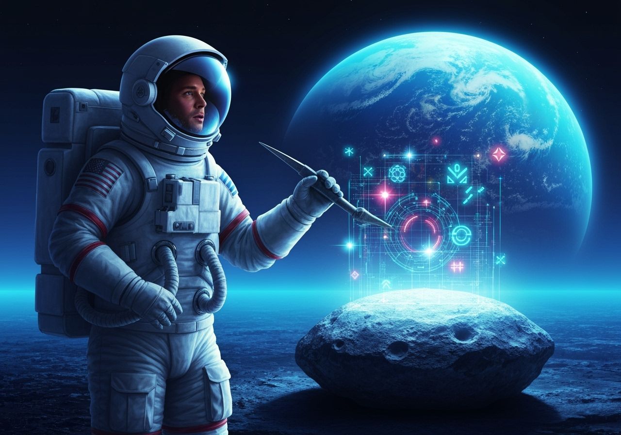 Astronaut Discovering Sentient Moon Rock in Synthwave Style