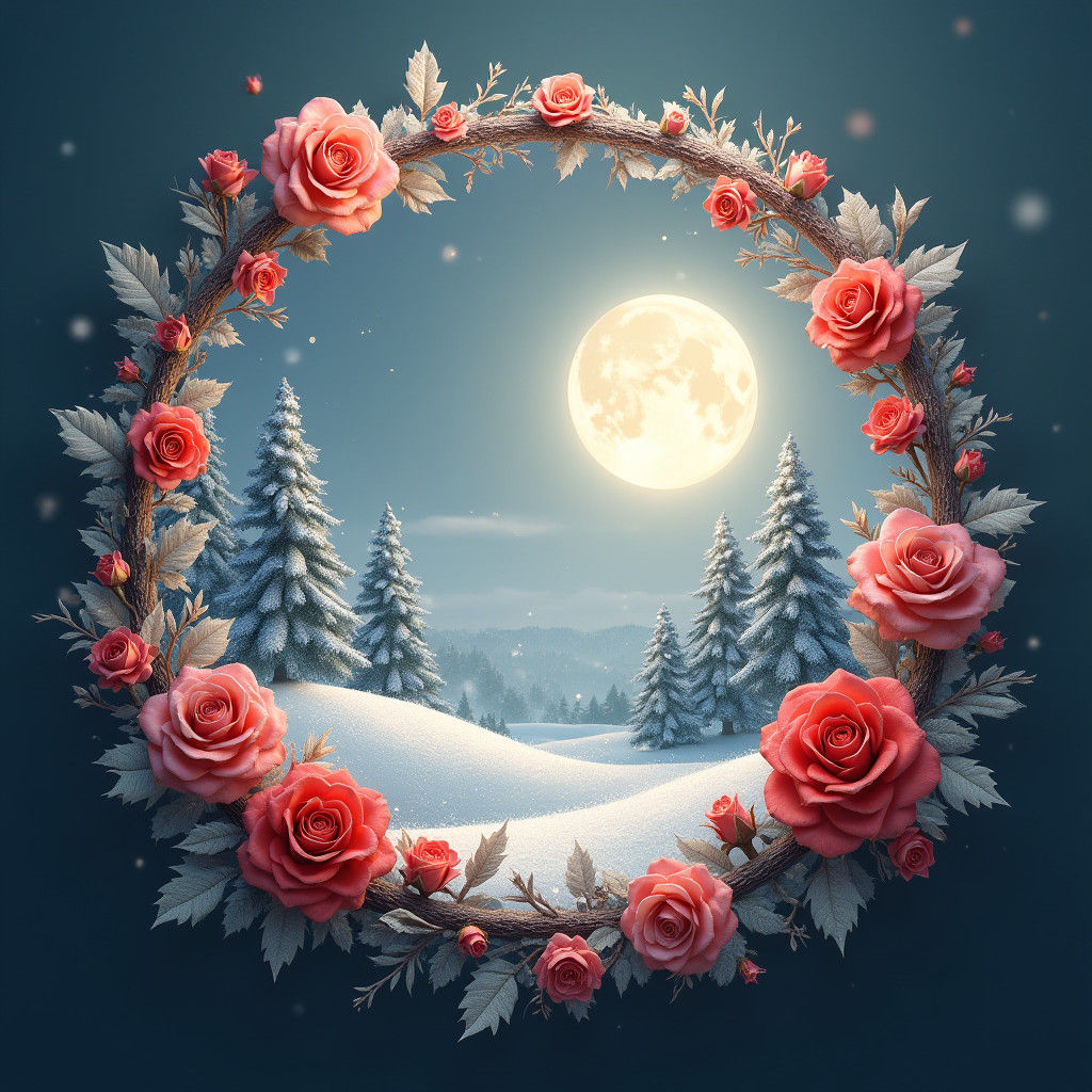 Winter Scene Encased in Lunar Rose Portal