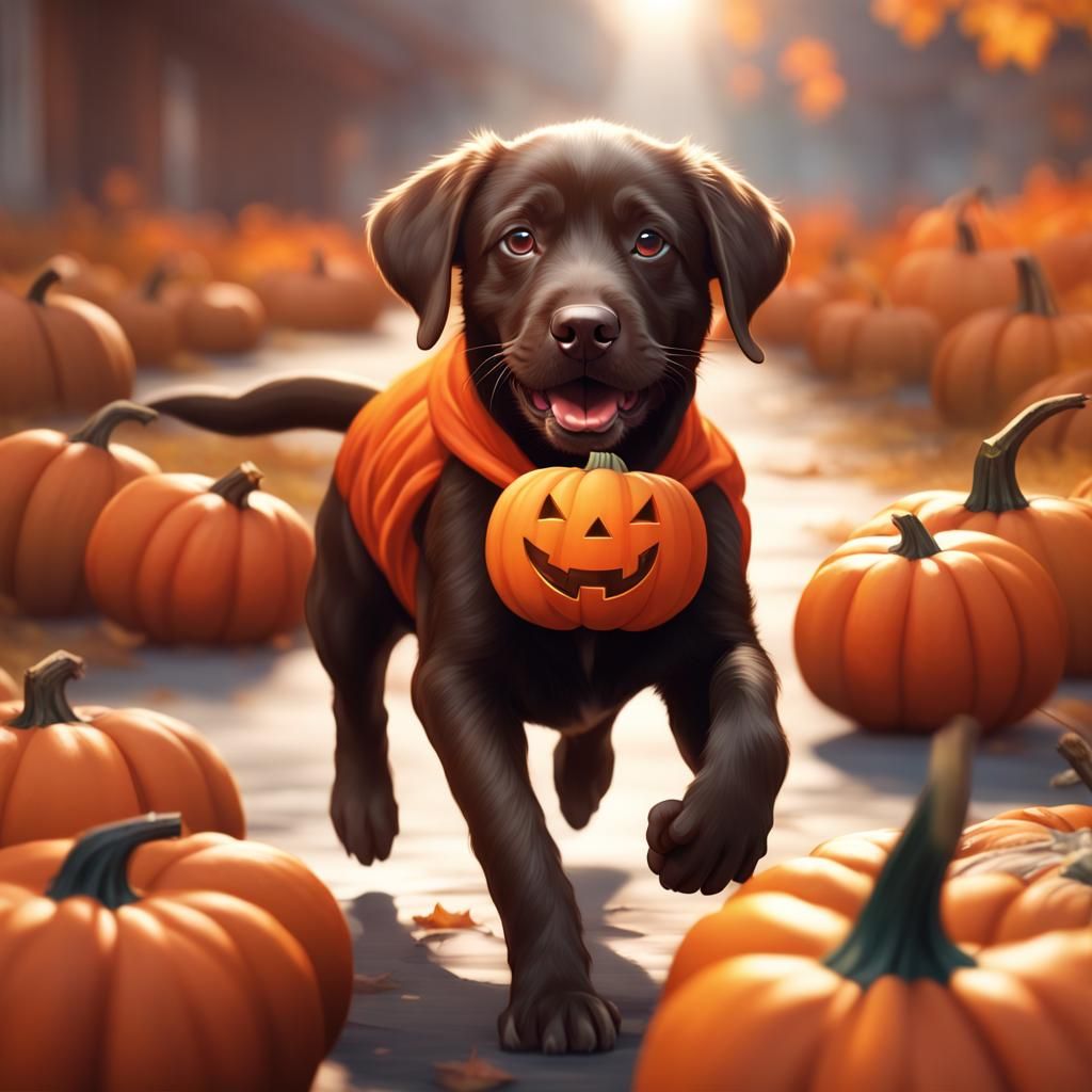 Pumpkin Puppy Portrait: Hyperdetailed Digital Art
