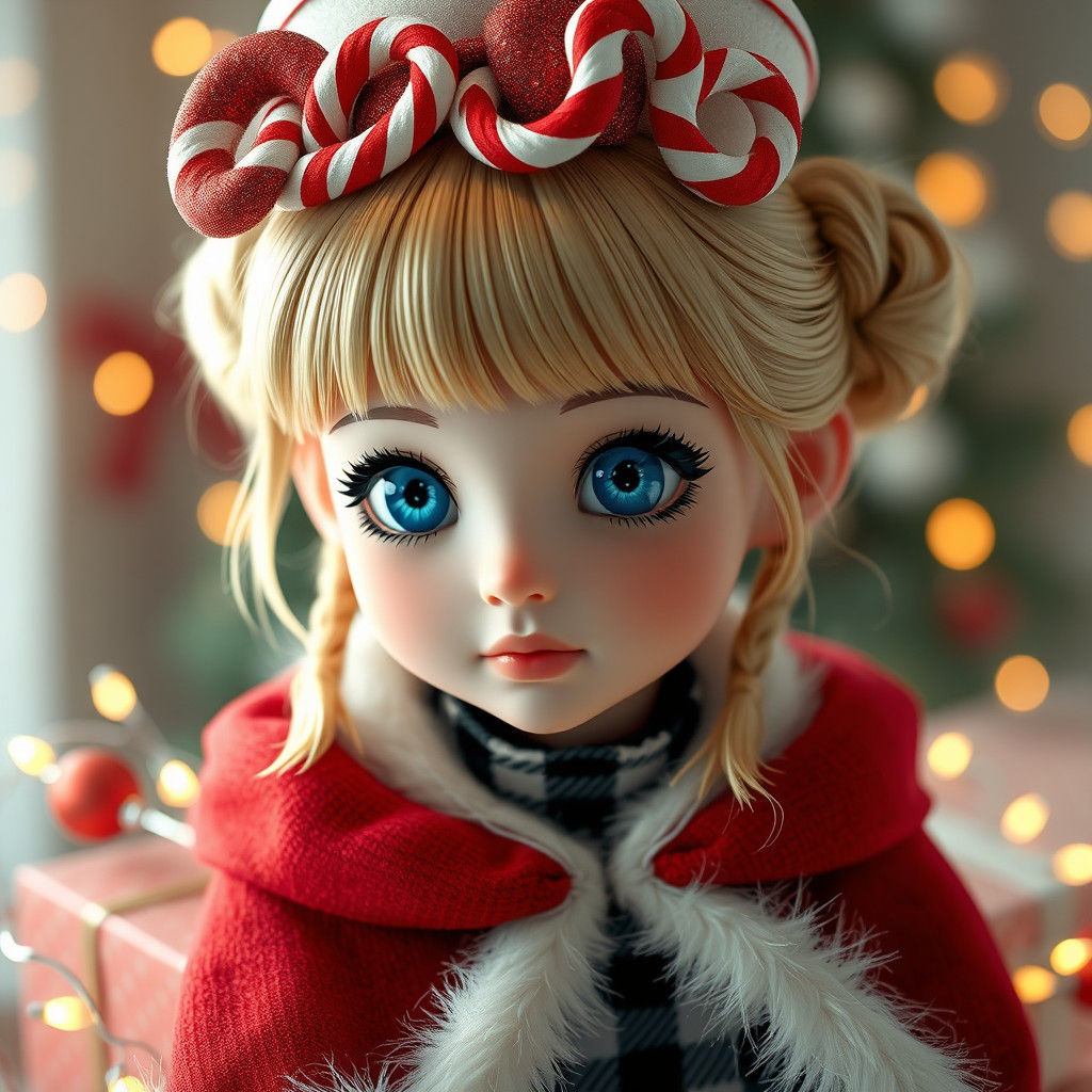 Enchanting Blonde Woman Portrait with Christmas Lights